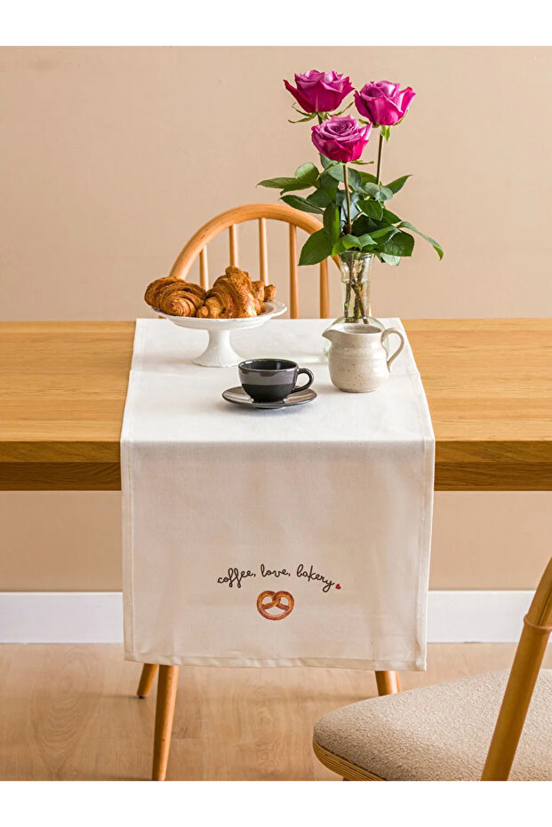 LCW HOME Ekru Yazı Nakışlı Runner 45x150 Cm - 1