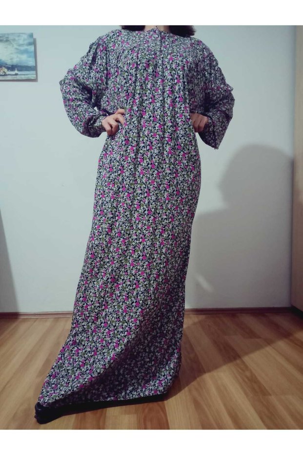 Robadan Long Sleeve 100% Viscose Pressed Floral Mother Dress, Prayer Dress, Hijab Dress
