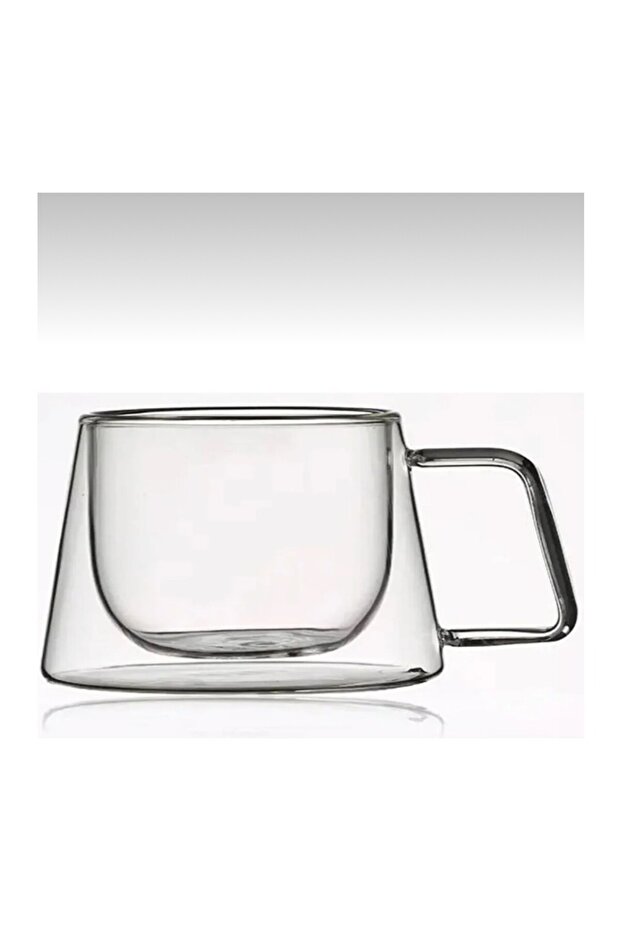 2 Adet Çift Camlı Çift Çidarlı Borosilikat Isı Yalıtımlı Modern, Şık Kulplu Kupa Fincan 200ml - 2