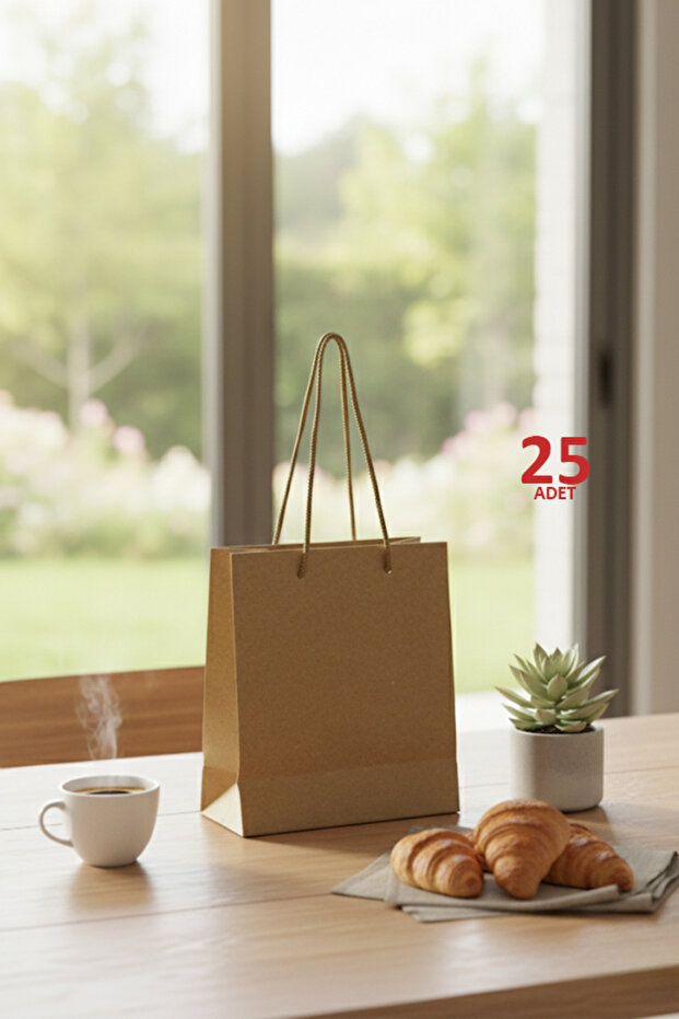 Kraft İpli Mini Karton Çanta 15x17x7 cm 25 Adet – Hediye Poşeti ve Takı Poşeti Minik P.oşet - 1