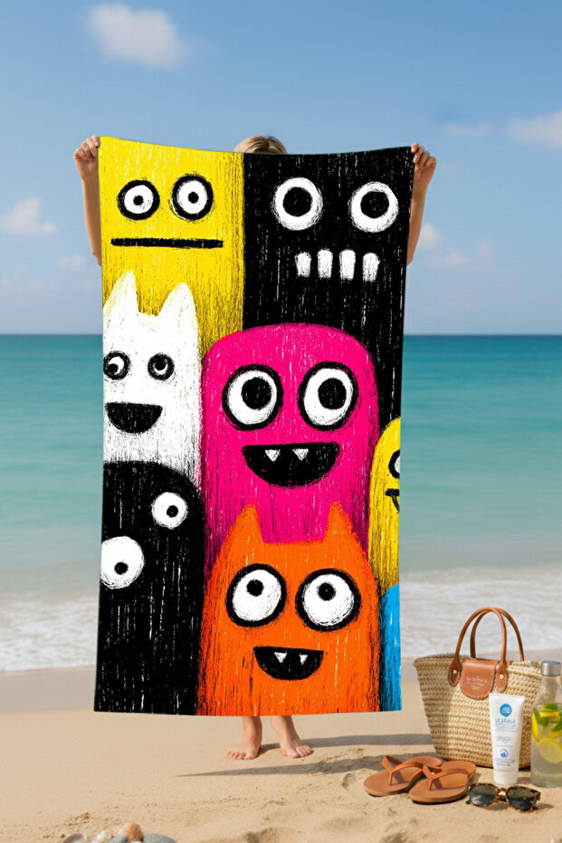 منشفة شاطئ قطنية منقوشة ملونة - تصميم منقوش - 2