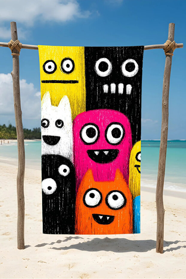 منشفة شاطئ قطنية منقوشة ملونة - تصميم منقوش - 1