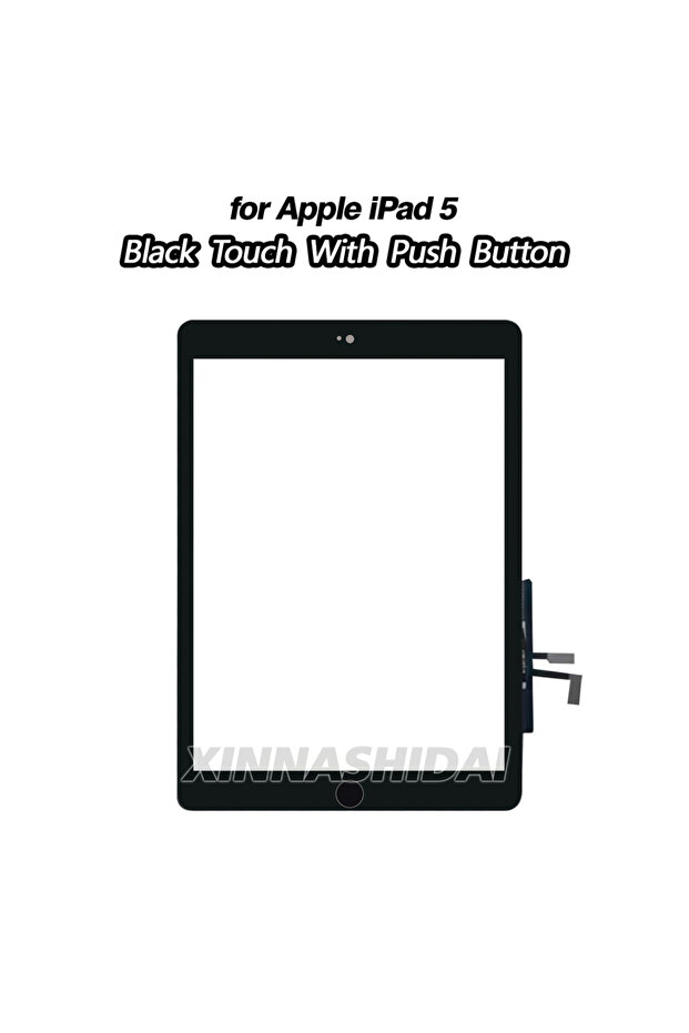 شاشة لمس زجاجية أمامية مع زر لجهاز iPad 5 2017، شاشة لمس زجاجية أمامية مع زر الصفحة الرئيسية، لون أسود