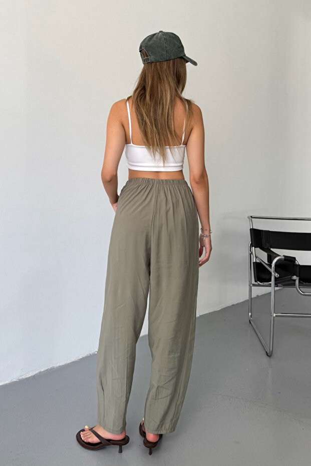 Kadın Lyocell Dokuma Beli Lastikli Çımalı Şalvar Pantolon 4042 - 7