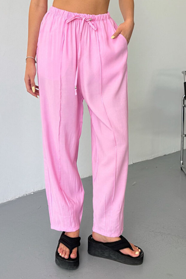 Kadın Lyocell Dokuma Beli Lastikli Çımalı Şalvar Pantolon 4042 - 1