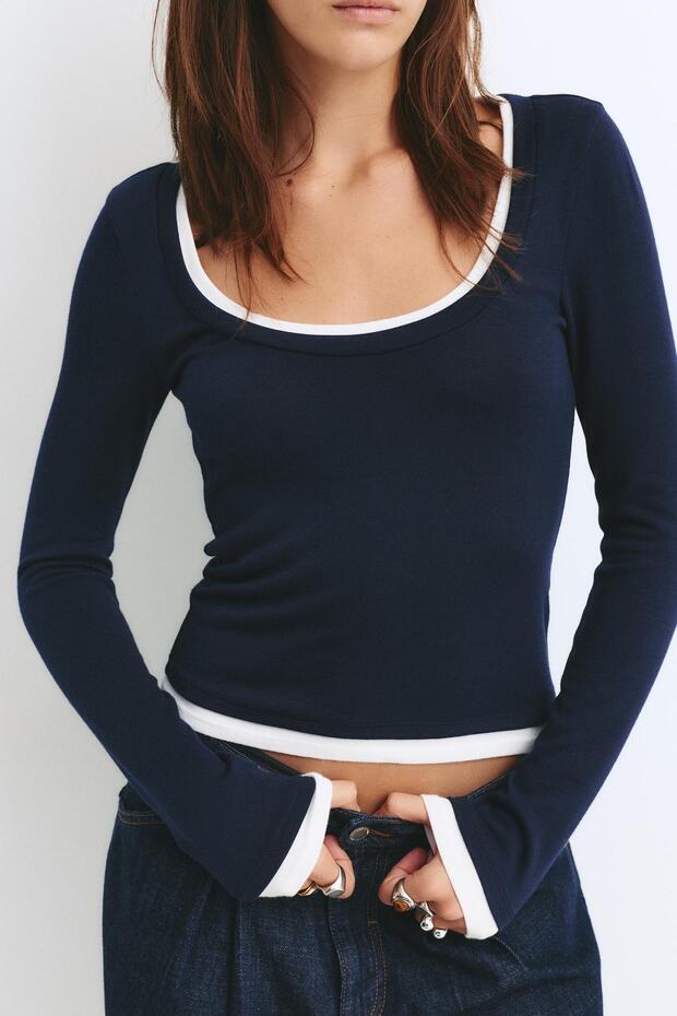 Çift katlı uzun kollu tişört - 4