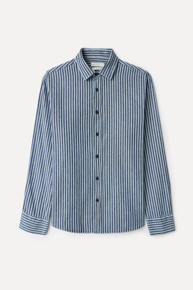 Men's Indigo Regular Fit Striped Long Sleeve Shirt