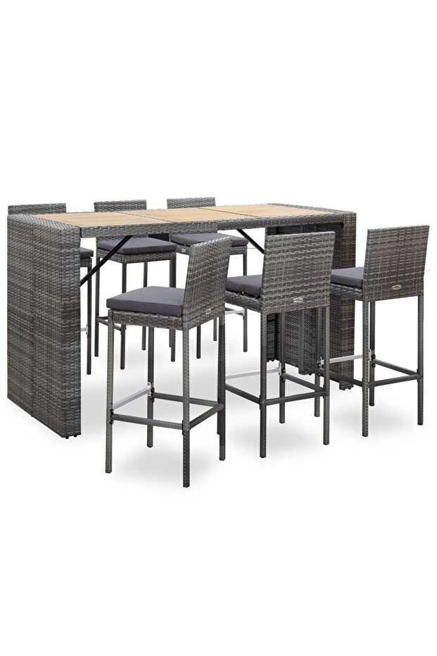 7 Piece Outdoor Bar Set with Cushions Poly Rattan Grey
