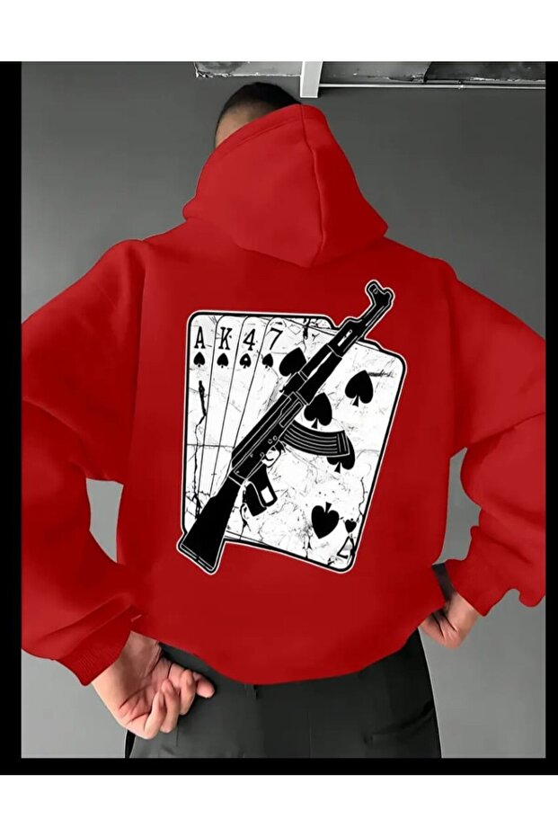 Men's Hoodie with Guns and Playing Cards