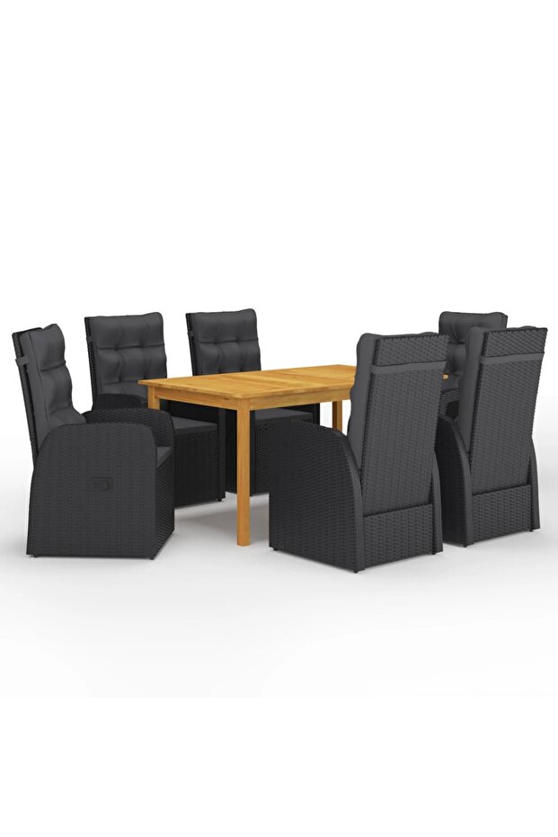 Garden Dining Set | Black | Solid Acacia wood | 7 Piece