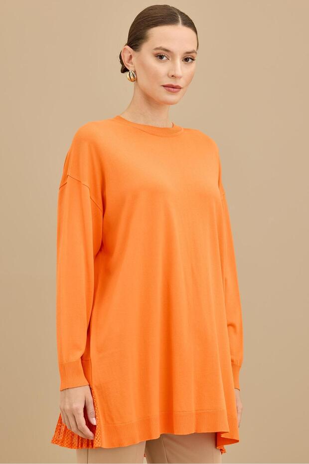 Fabric Garnished Knitwear Tunic Orange