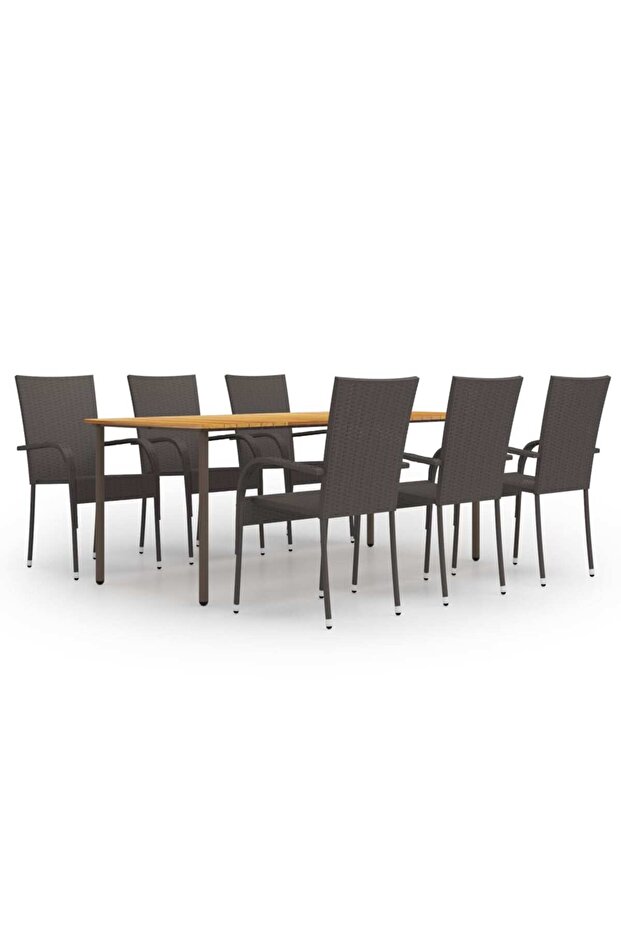 7 Piece Garden Dining Set Poly Rattan Brown