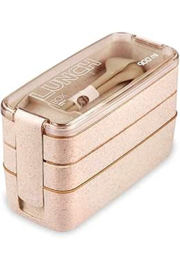 Langthering® Bento Box Lunch Box, 3-In-1 Compartment Lunch Containers - Wheat Straw, Leakproof Stac - 1