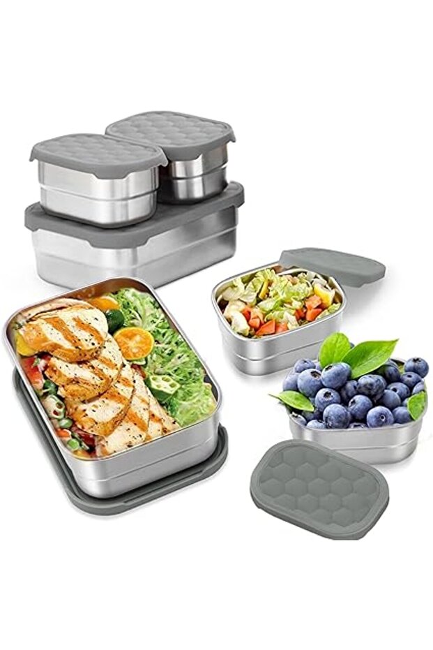 SYAMEET 3Pack 304 Stainless Steel Lunch Box,Leak Proof Snack Containers with Silicone Lids,Steel Ben
