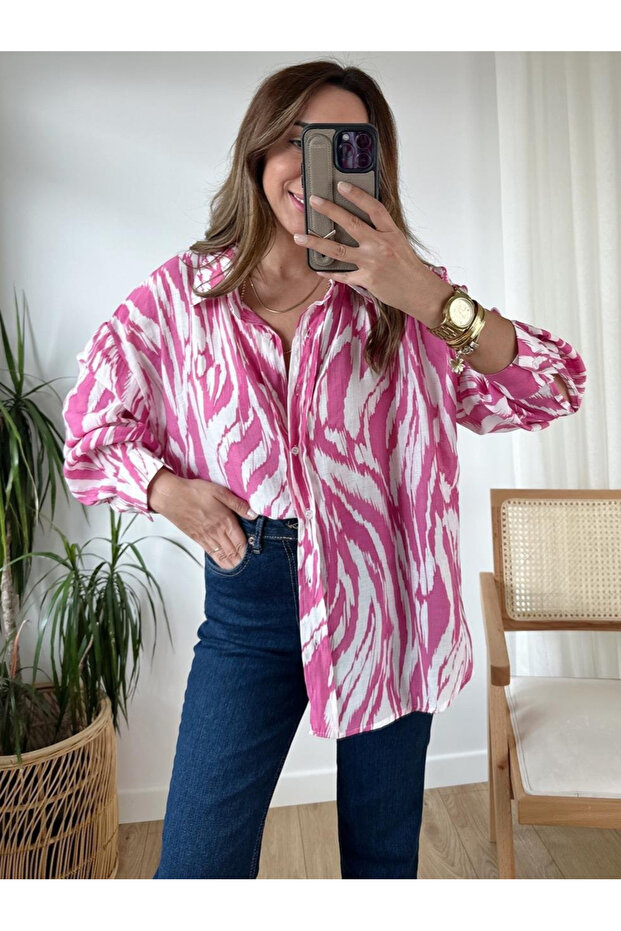 Fuşya Oversize Gömlek - 4833 - 2