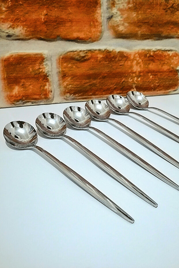 Stainless Steel 18/10 Long Handle Dessert Spoon - 6 Pieces - Simple