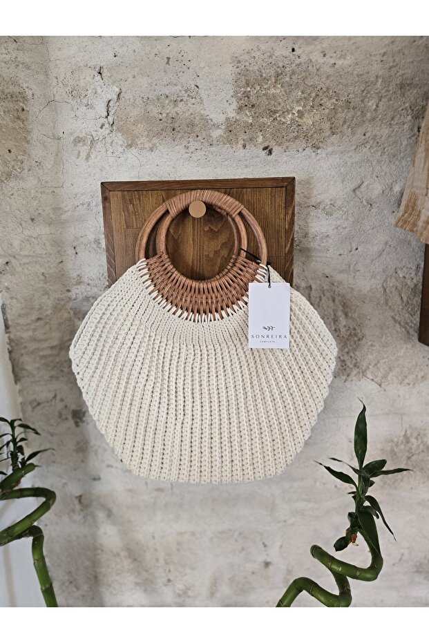 El Örme Yuvarlak Bambu Saplı Çanta - 1