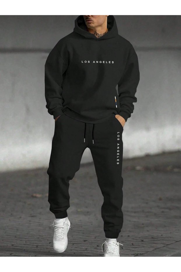 Tracksuit Set Sweatshirt Jogger - Oversize Hoodie with Raised Losanh Print