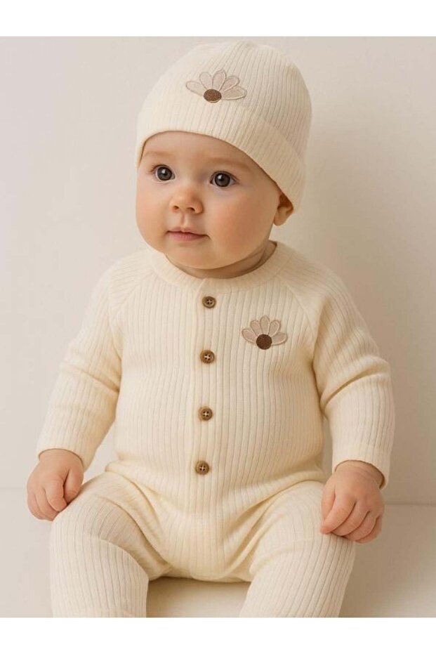 Baby Girl Organic Cotton Floral Embroidered Romper Hat Set