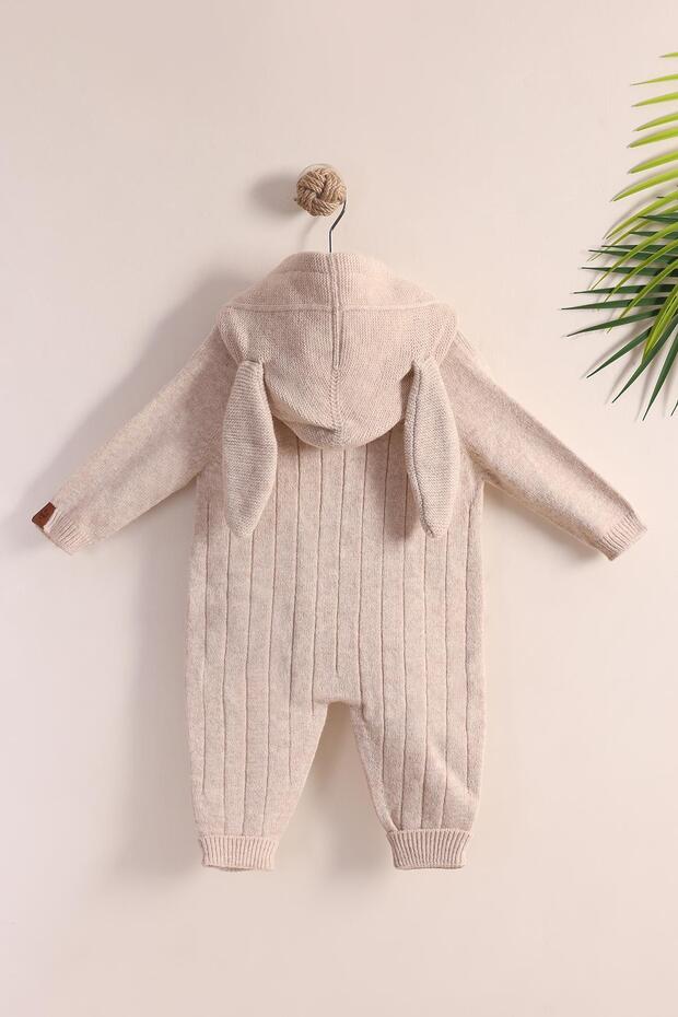 Bej Örme Erkek Bebek Kapüşonlu Uzun Tulum - 2