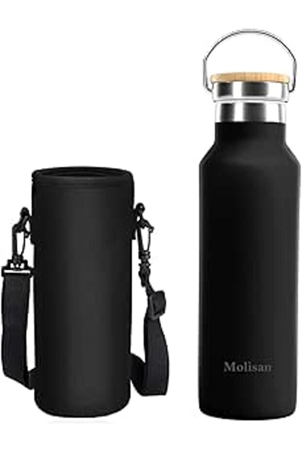 MOLISAN Stainless Steel Water Bottle, Double Walled Vacuum Flask with Pouch, BPA Free 12 Hours Hot&C
