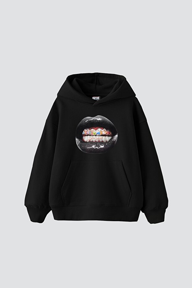 هودي أسود كبير الحجم للجنسين مطبوع عليه The Last Supper Teeth