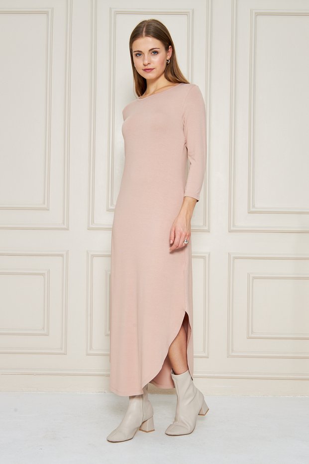 Women's Long Sleeve Etegi Oval Slit Midi Dress