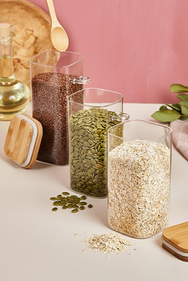 Set of 3 Glass Jars with Spoons Spice Jar Storage Organizing Jar 950 ml - 3