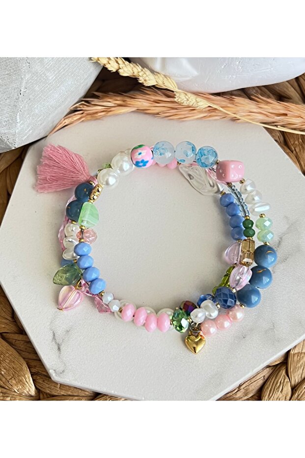 Pink Tassel Heart Dangle Wrap Bracelet - 4
