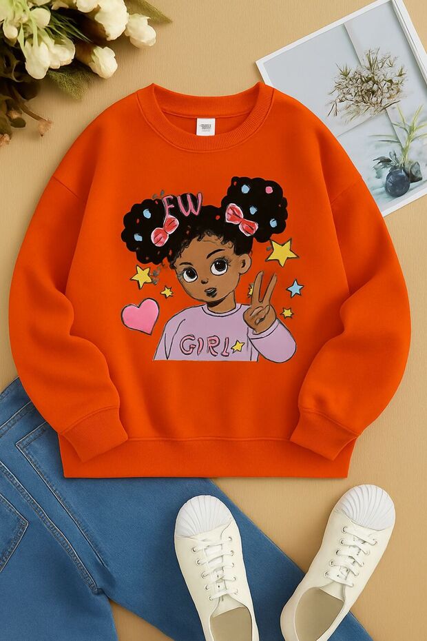 3 Yarn Combed Cotton Girls Printed Unisex Children's Sweat