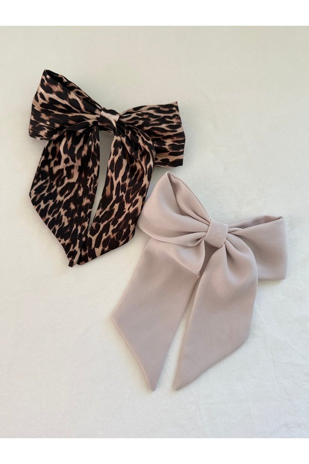 Leopard and Mink Colored 2-Piece Bow Tie Set – Satin and Engob Fabric