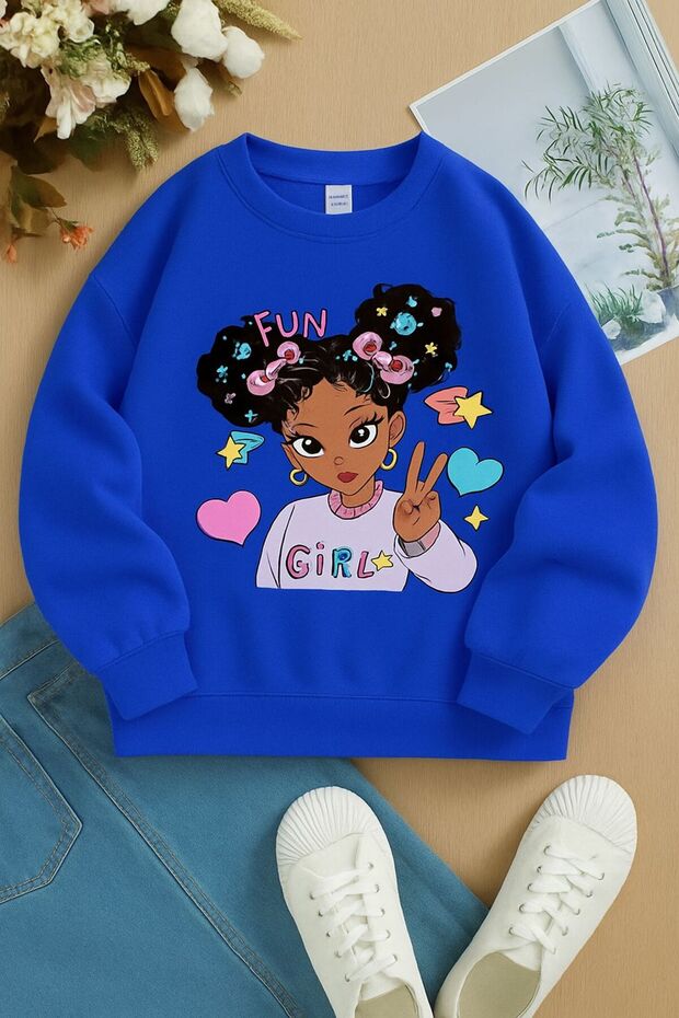3 Yarn Combed Cotton Girls Printed Unisex Children's Sweat
