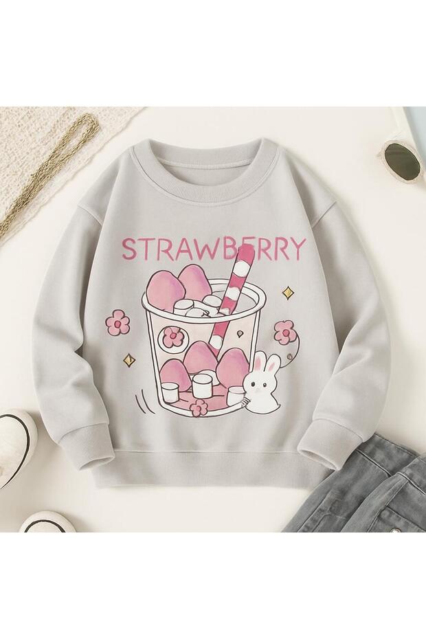 3 Yarn Combed Cotton Strawberry Printed Unisex Children's Sweat