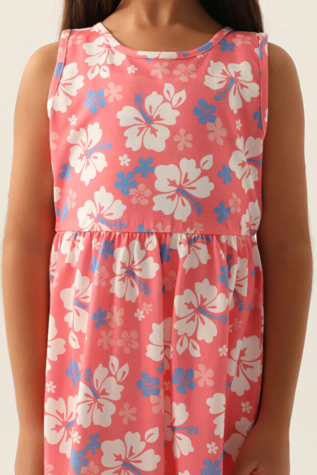 Çiçekli Penye Elbise - 3