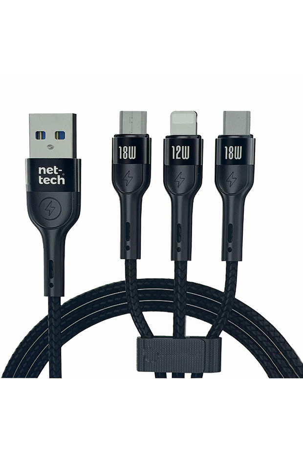 NT-DC13 İp Örgü 100 Cm USB To Micro + Lightning + Type-C Şarj ve Data Kablosu - 1