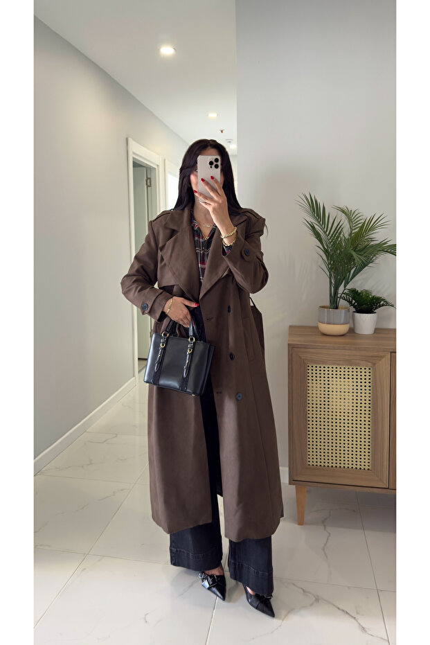 Tolia Koyu Kahve Astarlı Süet Trençkot - 2