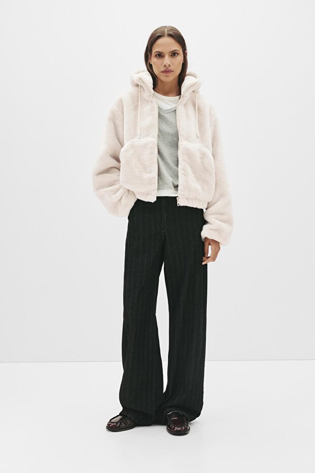 Kapüşonlu suni kürk ceket - 2