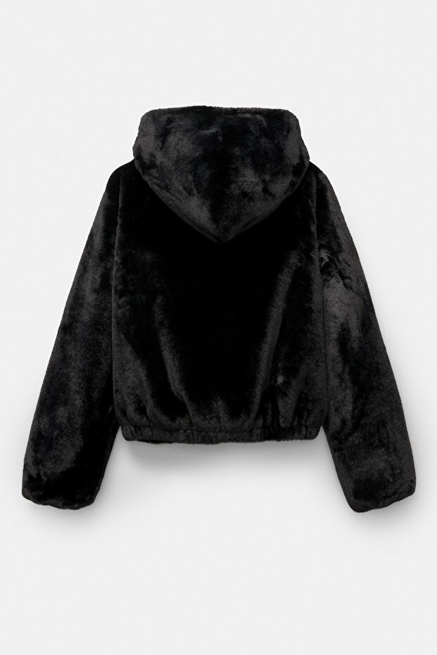 Kapüşonlu suni kürk ceket - 6