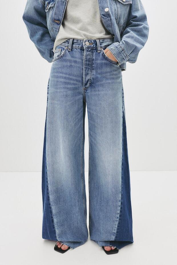 Kontrast detaylı süper geniş paça jean - 4
