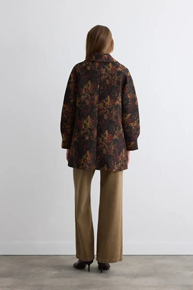 Yakalı Jakar Kaftan - Siyah - 4