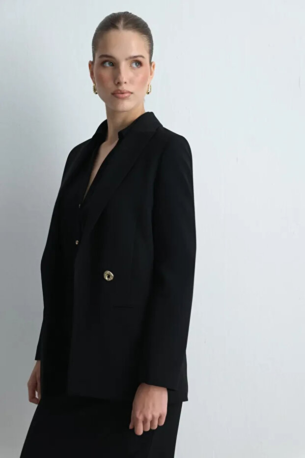 Krep Blazer Ceket - Siyah - 4
