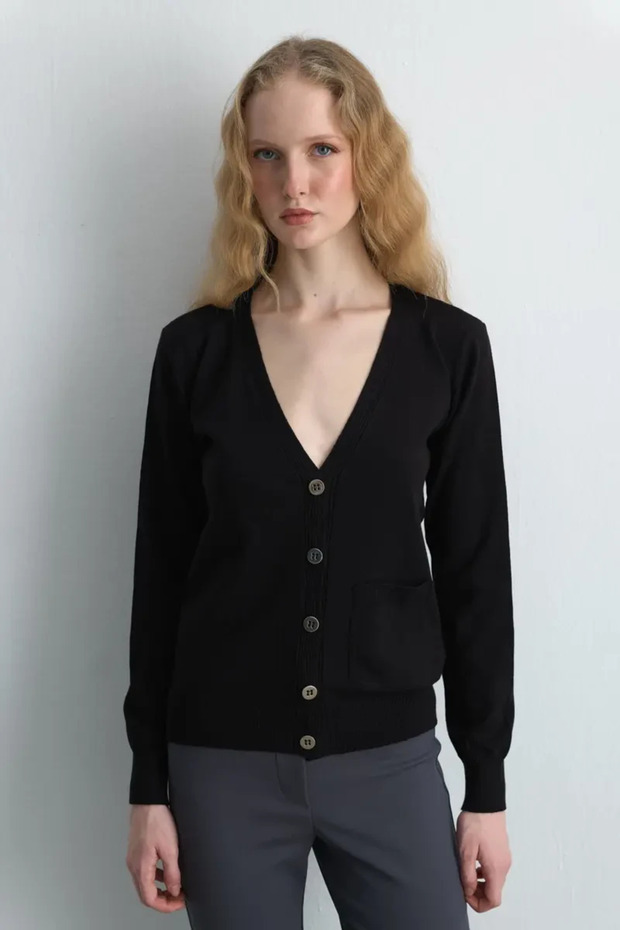 Basic Triko Hırka - Siyah - 2