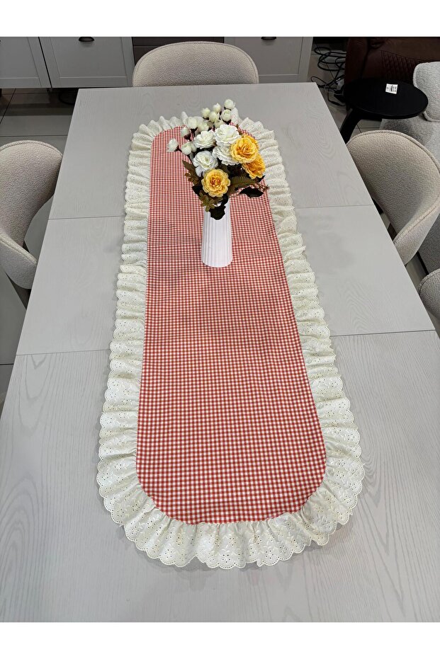 100% Cotton Fishtail Frilled Vintage Oval Runner (45X140)