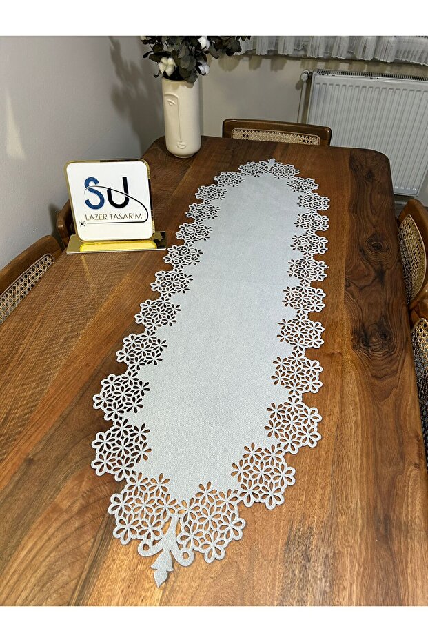 Çiçekli runner açık gri - 4