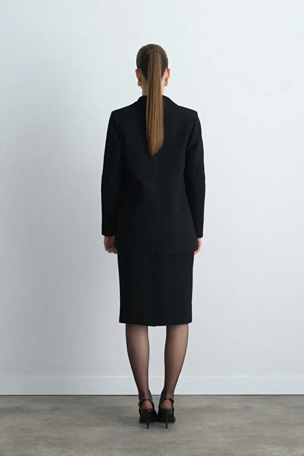 Krep Blazer Ceket - Siyah - 8