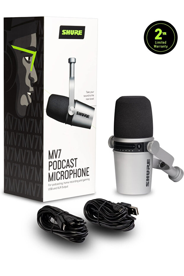 MV7، ميكروفون بودكاست، احترافي، متوافق مع USB لأجهزة الكمبيوتر، تسجيل صوتي، فضي رائع