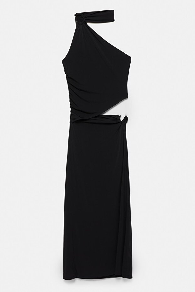 Pencere detaylı midi elbise - 6