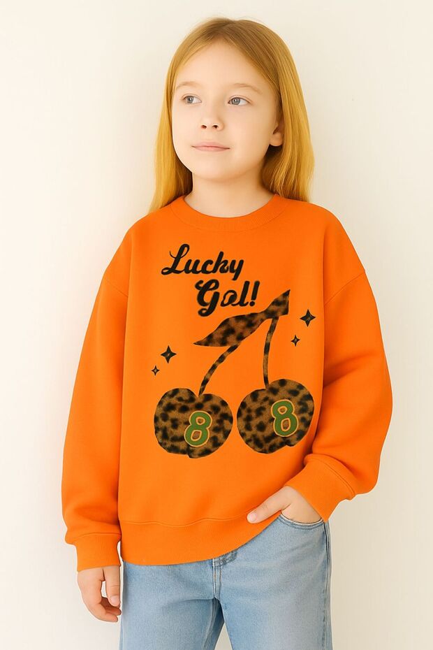 3 Yarn Combed Cotton Lucky Girls Cherry Printed Unisex Children's Sweat