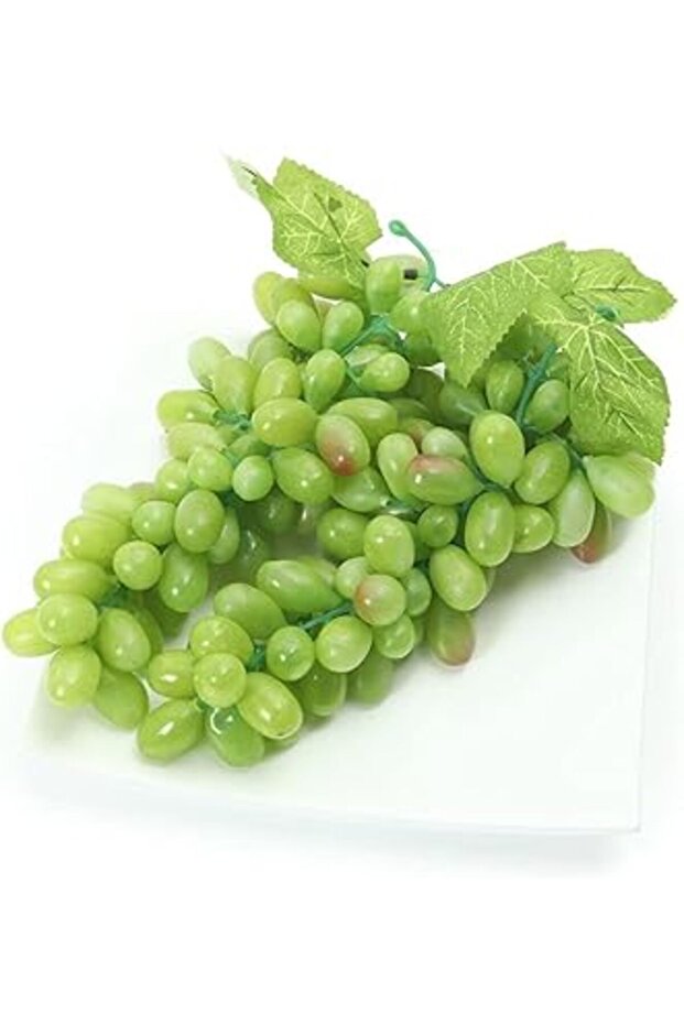 YATAI Artificial Grape with Green Leaves, 2pcs Realistic Faux Green Grapes, Non-Toxic & Long-Lasting
