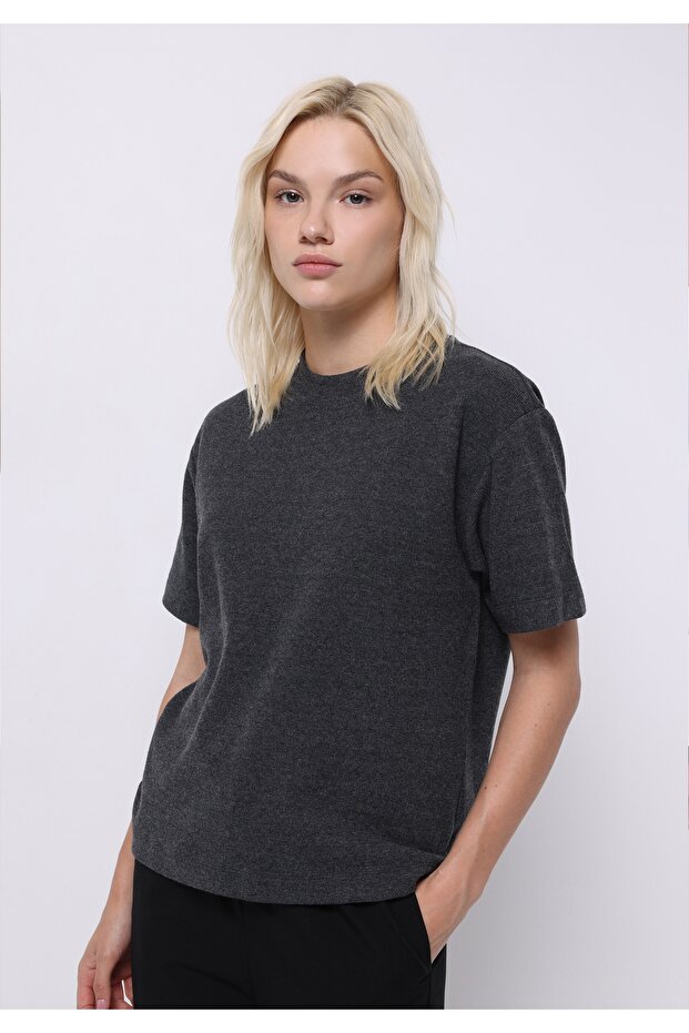 Regular Fit Round Neck Plain Women's Gray Short Sleeve T-Shirt